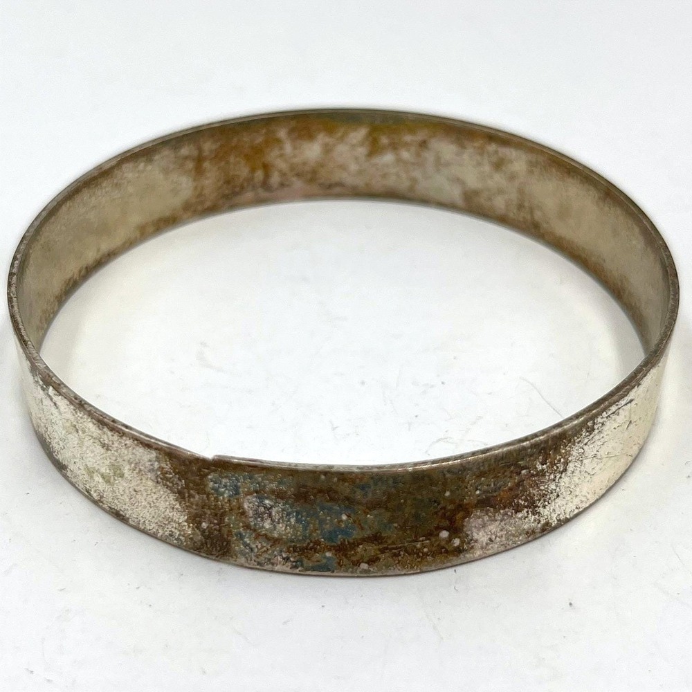 VTG‎ Silver Tone Flat Band Bangle Bracelet Classic Stackable Minimalist Jewelry
